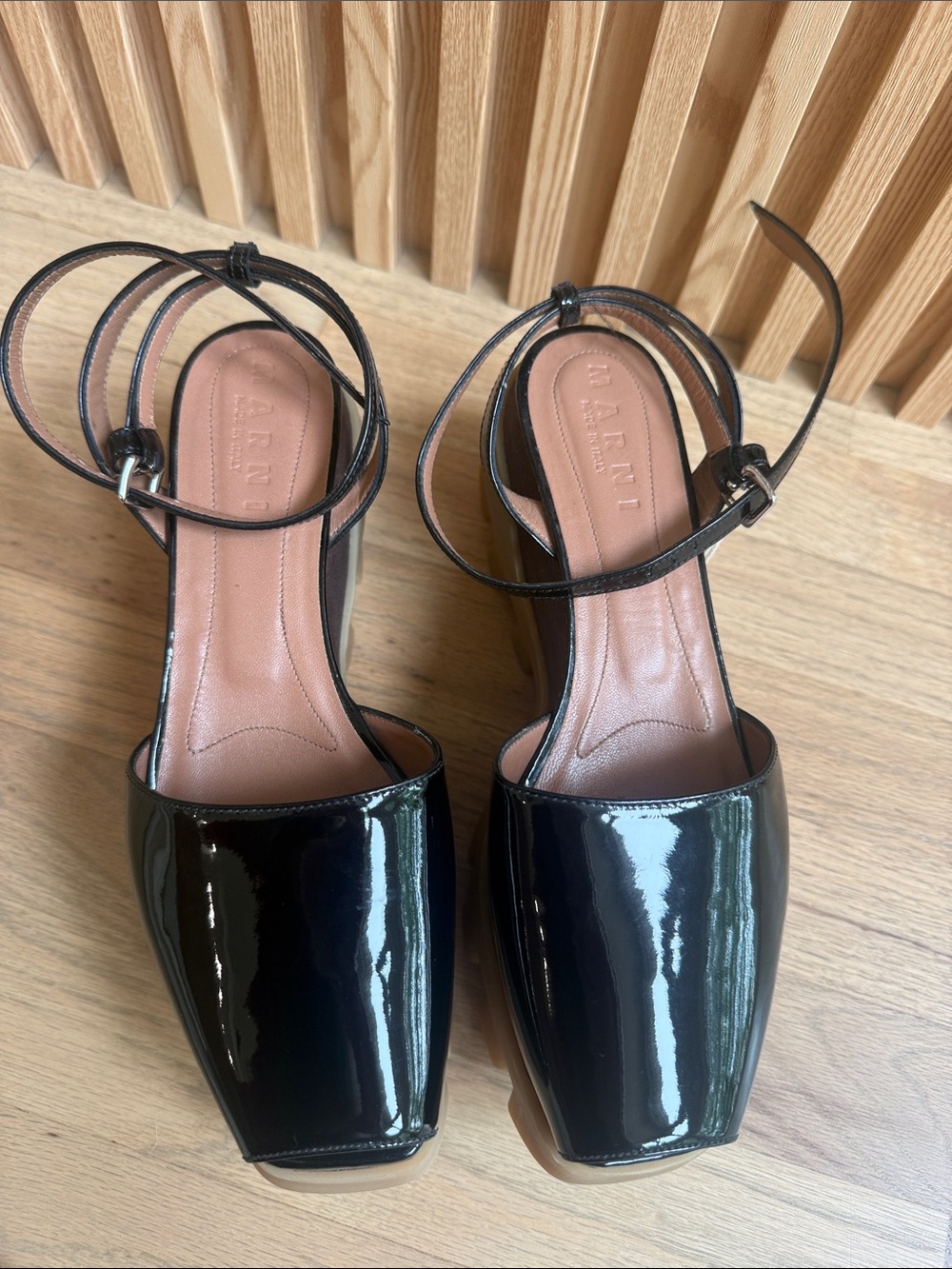 Marni Black Patent Square-Toe Ankle-Strap Sandals New, No Box, Never Worn